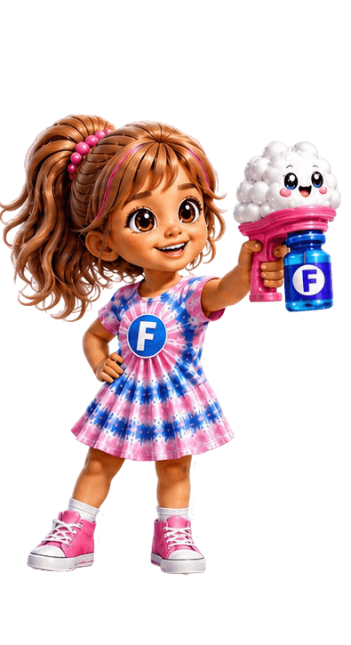 Charleigh firing her Magical Bubble Blaster across the backyard