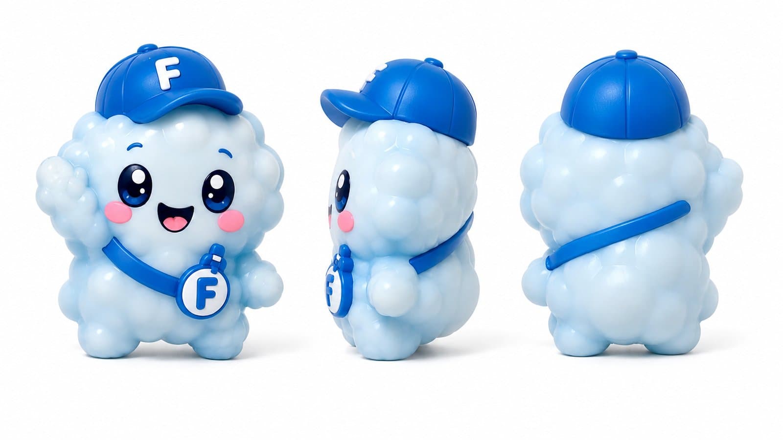 The real Bubbles figure from the front, side, and back