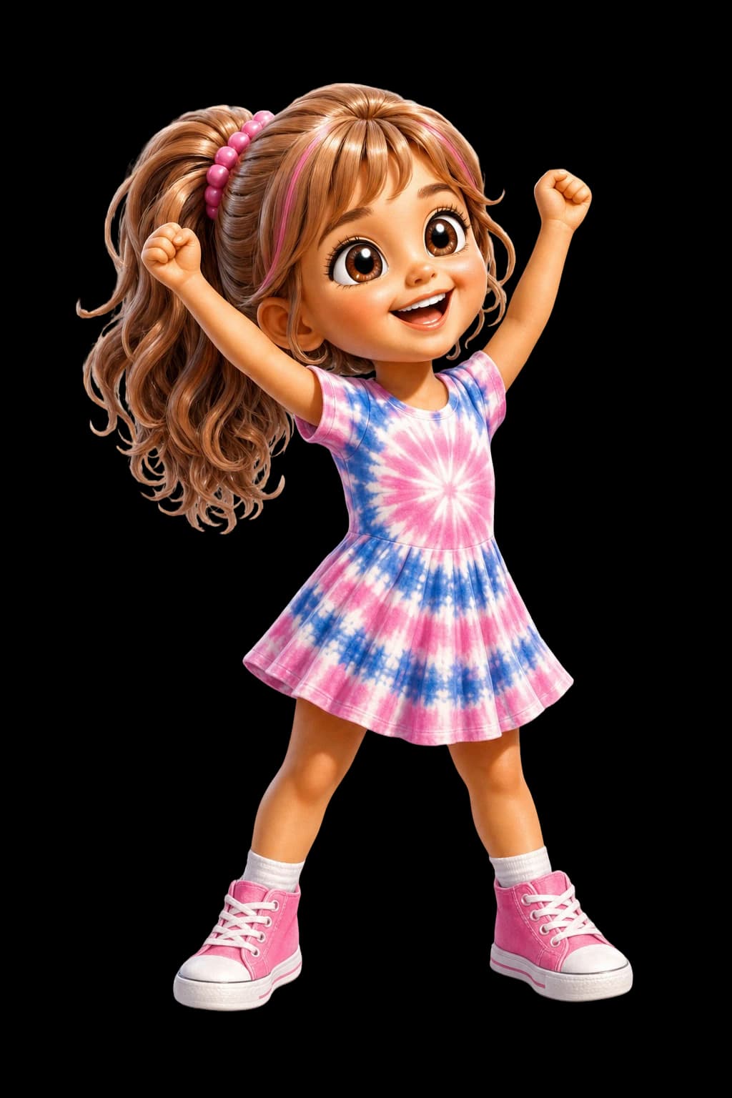 Charleigh cheering from the sideline with both arms up